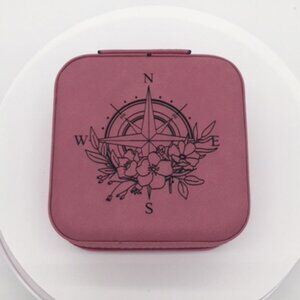 Leatherette Custom Laser Engraved Compass With Flowers Travel Jewelry Case